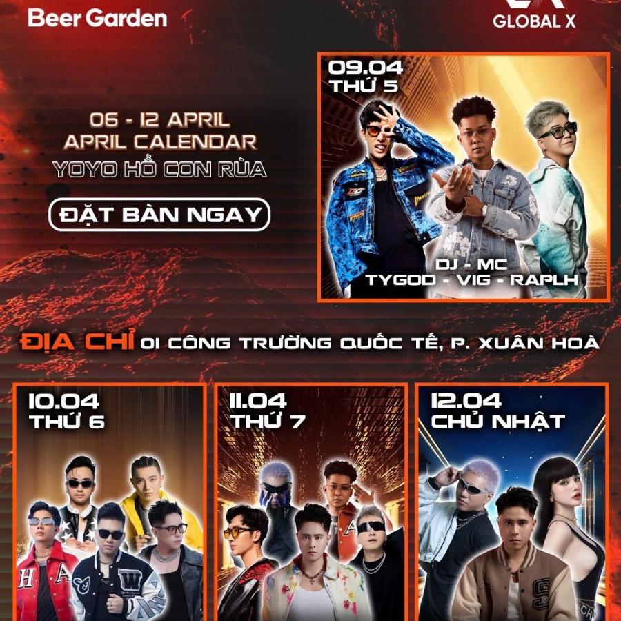 YoYo Beer Garden Hồ Con Rùa: Lịch DJ Cực Cháy Tuần Này (06 - 12/04)